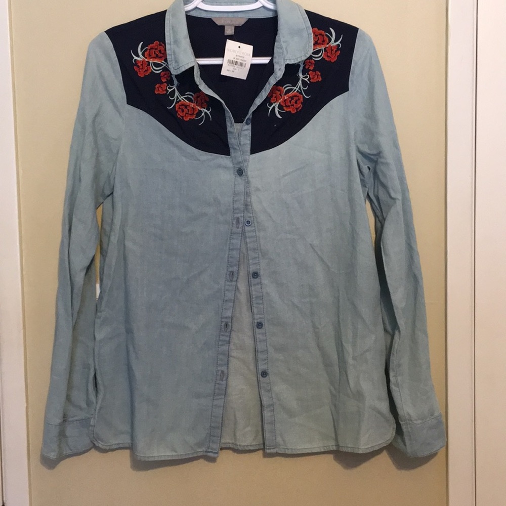 Rubbish chambray denim shirt with embroidery